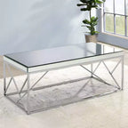 Table Basse Cocktail Evelyn Mirror Top Chrome - Steve Silver Co. : Base Géométrique en Fer, Forme Rectangulaire