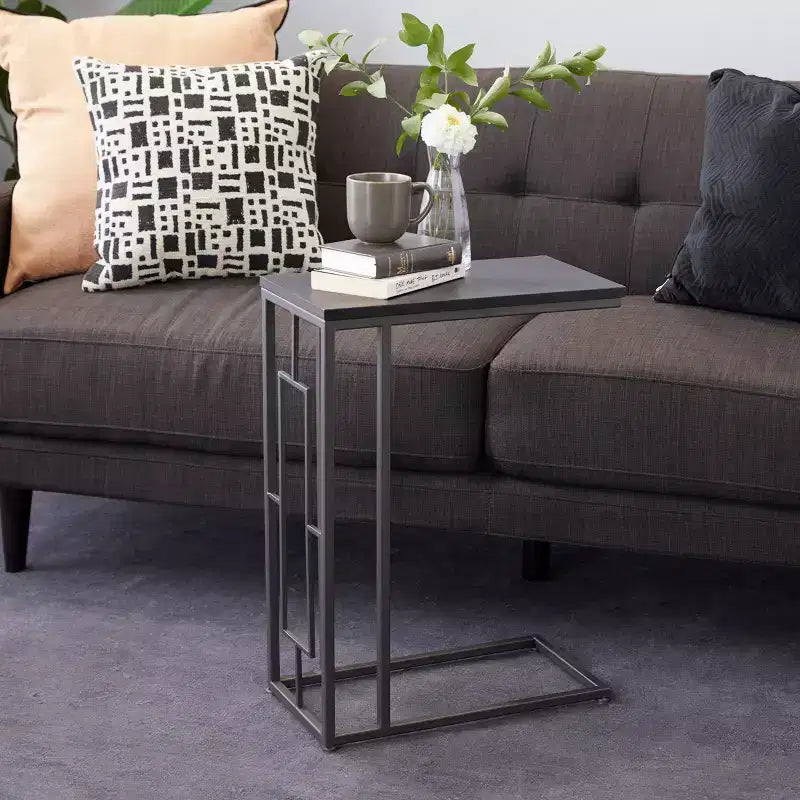 Table d'appoint contemporaine en fer et bois gris foncé - Olivia & May