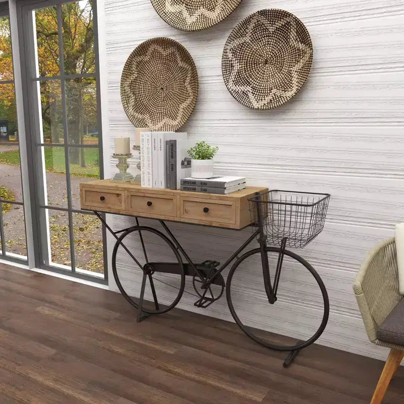 Olivia & May Table console en métal style ferme, rouge : cadre en fer, dessus en MDF, aucun assemblage requis