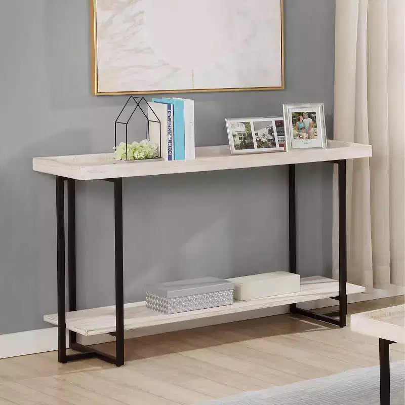 HOMES: Inside + Out Grislare Table de canapé rectangulaire Blanc antique/Noir : Style de transition, Étagère de rangement, MDF et placage