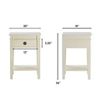 Table d'appoint Westport Blanc Antique - Finch : D'inspiration campagnarde française, Un tiroir, Finition vieillie, Quincaillerie en laiton