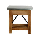 Table d'appoint en menuiserie avec tiroir : Moderne milieu de siècle, cadre en bois dur marron, plateau en métal argenté, 22" x 18" x 22"
