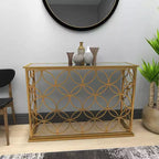 Olivia & May Console Rectangulaire Traditionnelle Moderne en Métal Doré : Entrée Élégante, Design Étroit