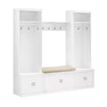 4pc Harper Entryway Set with Bench, Shelf and 2 Hall Trees Set White - Crosley