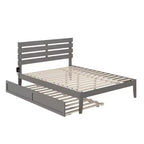 Lit Queen Oxford avec chargeur USB turbo et lit gigogne XL gris - AFI : bois massif, pas besoin de sommier tapissier, design du milieu du siècle
