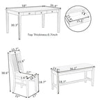 Ensemble de salle à manger 6 pièces en bois avec 4 chaises et un banc, table avec tiroir