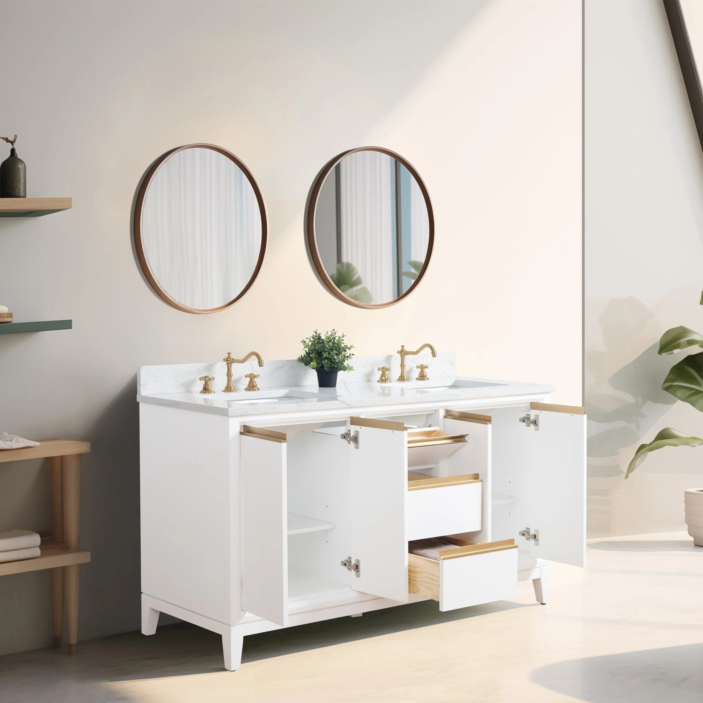 Meuble-lavabo Vanity Art avec évier en céramique et dessus en marbre reconstitué