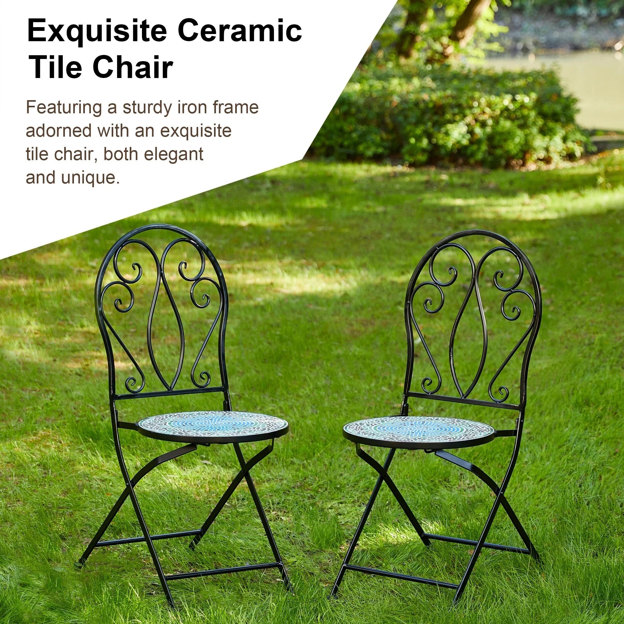 Ensemble bistrot pliant en métal Glitzhome pour extérieur, 3 pièces, table et chaises de patio