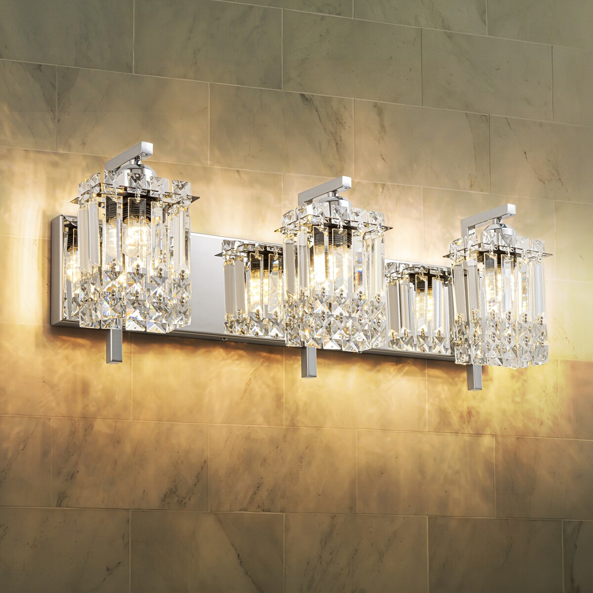 Appliques murales en cristal à 3 lumières pour salle de bain, style moderne et glamour