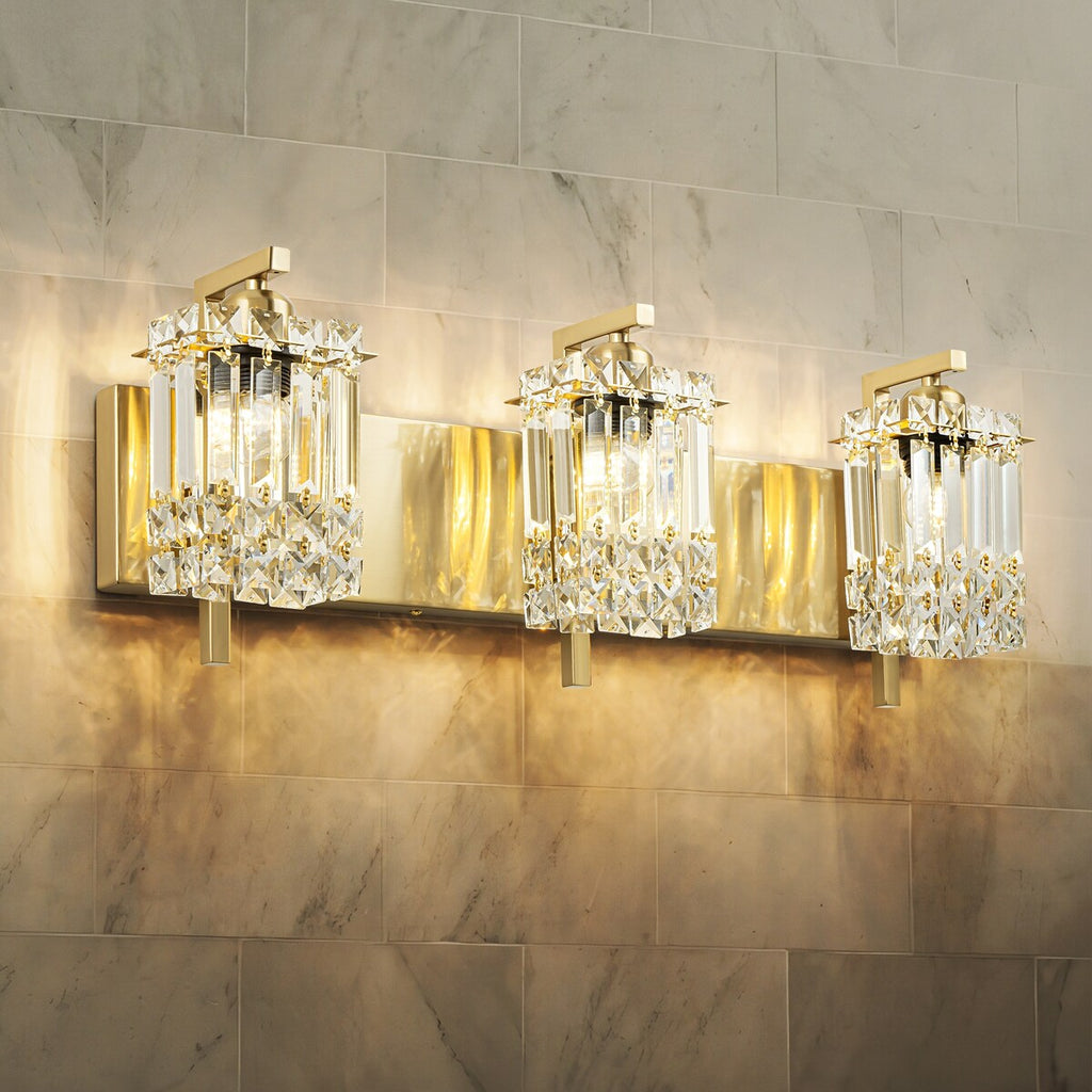 Appliques murales en cristal à 3 lumières pour salle de bain, style moderne et glamour