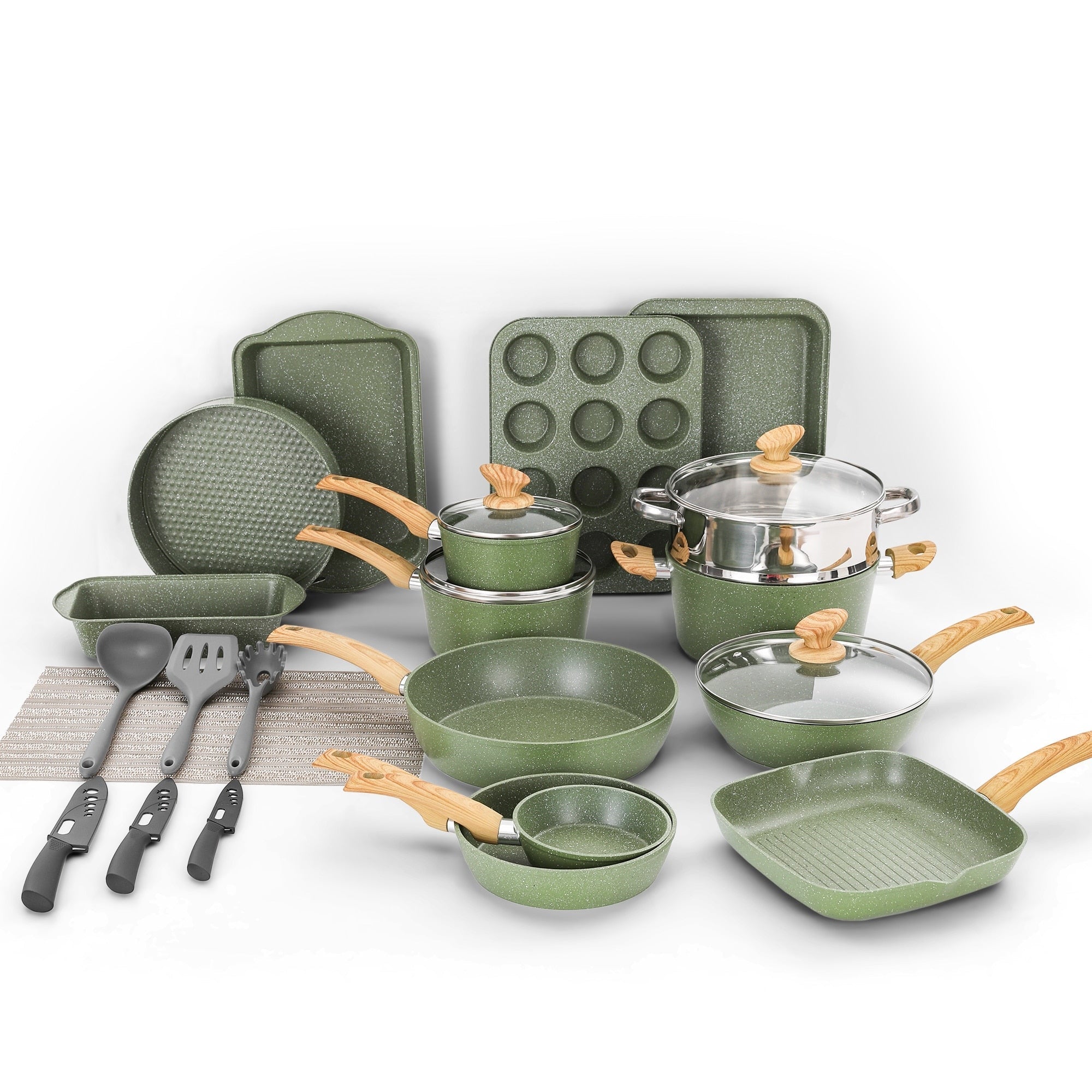 Ensemble de 30 pièces d'ustensiles de cuisine et de pâtisserie en granit, batterie de cuisine antiadhésive, casseroles et poêles