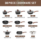 Ensemble de 30 pièces d'ustensiles de cuisine et de pâtisserie en granit, batterie de cuisine antiadhésive, casseroles et poêles