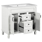 Meuble-lavabo de salle de bain moderne de 91 cm avec lavabo et armoire de toilette, 2 portes et 2 tiroirs