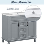 Meuble-lavabo de salle de bain moderne de 91 cm avec lavabo et armoire de toilette, 2 portes et 2 tiroirs