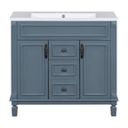 Meuble-lavabo de salle de bain moderne de 91 cm avec lavabo et armoire de toilette, 2 portes et 2 tiroirs