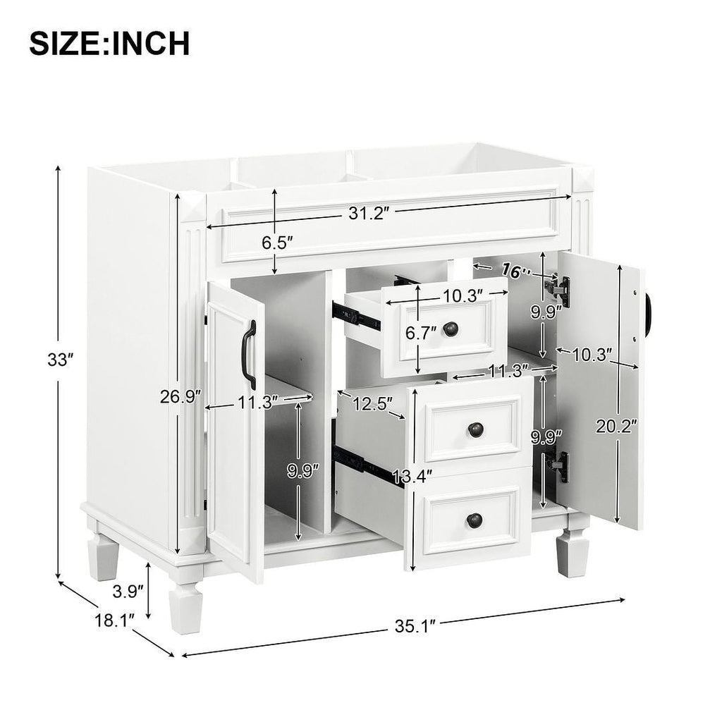 Meuble-lavabo de salle de bain moderne de 91 cm avec lavabo et armoire de toilette, 2 portes et 2 tiroirs