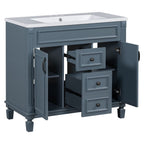 Meuble-lavabo de salle de bain moderne de 91 cm avec lavabo et armoire de toilette, 2 portes et 2 tiroirs
