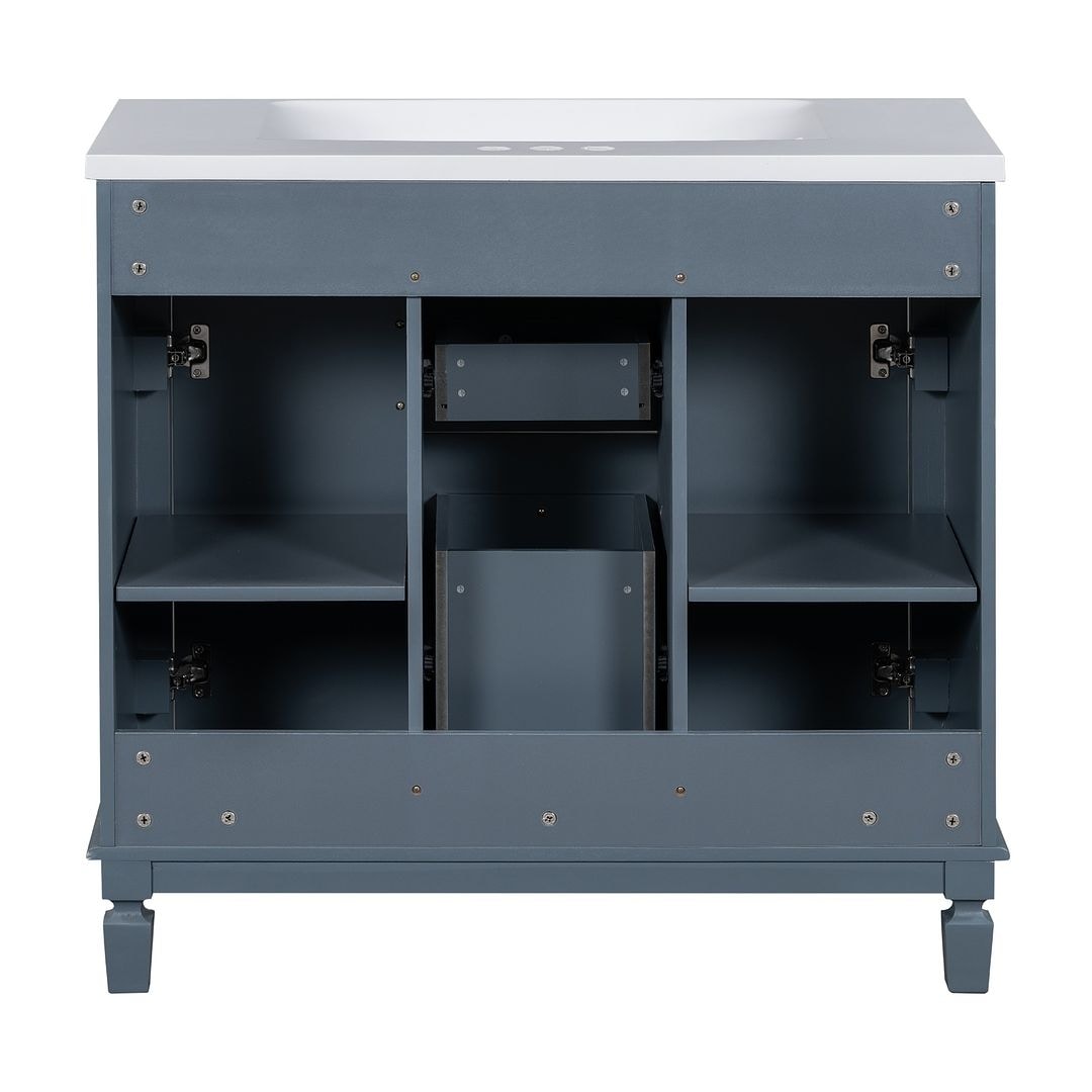 Meuble-lavabo de salle de bain moderne de 91 cm avec lavabo et armoire de toilette, 2 portes et 2 tiroirs