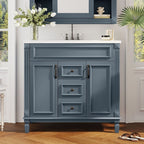 Meuble-lavabo de salle de bain moderne de 91 cm avec lavabo et armoire de toilette, 2 portes et 2 tiroirs