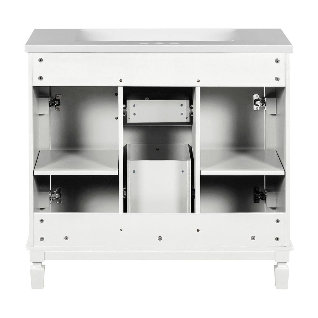 Meuble-lavabo de salle de bain moderne de 91 cm avec lavabo et armoire de toilette, 2 portes et 2 tiroirs
