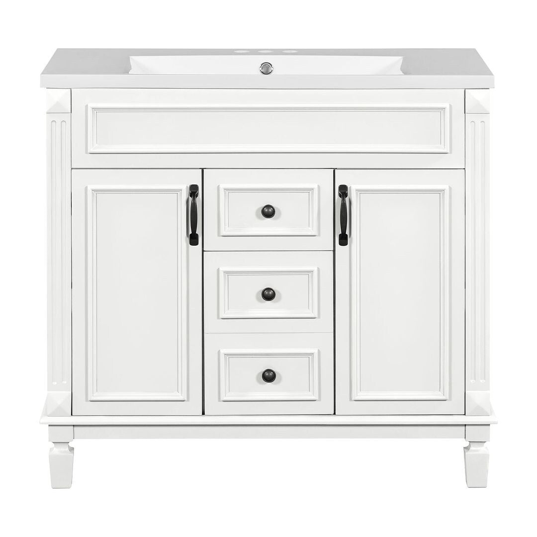 Meuble-lavabo de salle de bain moderne de 91 cm avec lavabo et armoire de toilette, 2 portes et 2 tiroirs