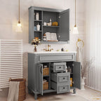 Meuble-lavabo de salle de bain moderne de 91 cm avec lavabo et armoire de toilette, 2 portes et 2 tiroirs