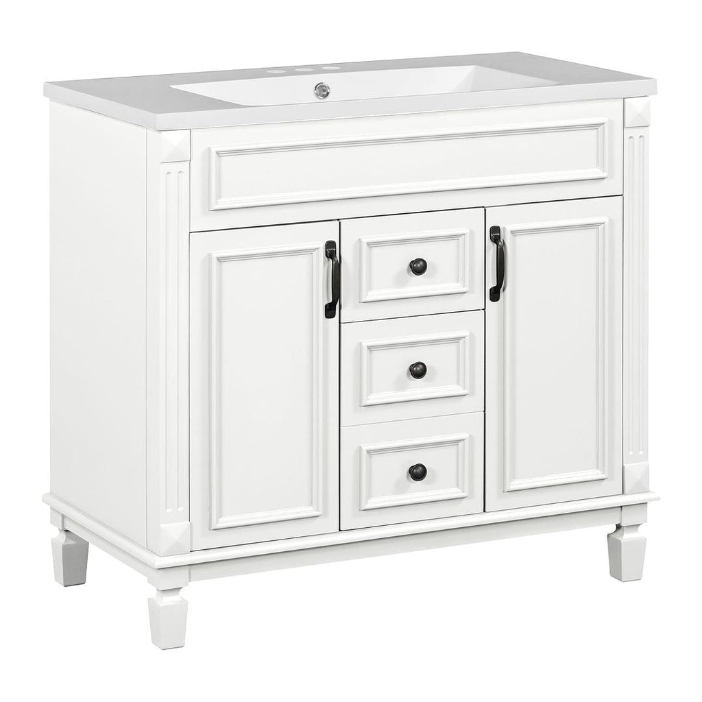 Meuble-lavabo de salle de bain moderne de 91 cm avec lavabo et armoire de toilette, 2 portes et 2 tiroirs