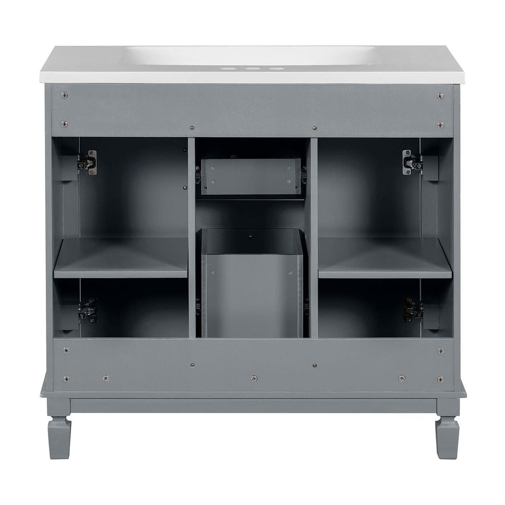 Meuble-lavabo de salle de bain moderne de 91 cm avec lavabo et armoire de toilette, 2 portes et 2 tiroirs