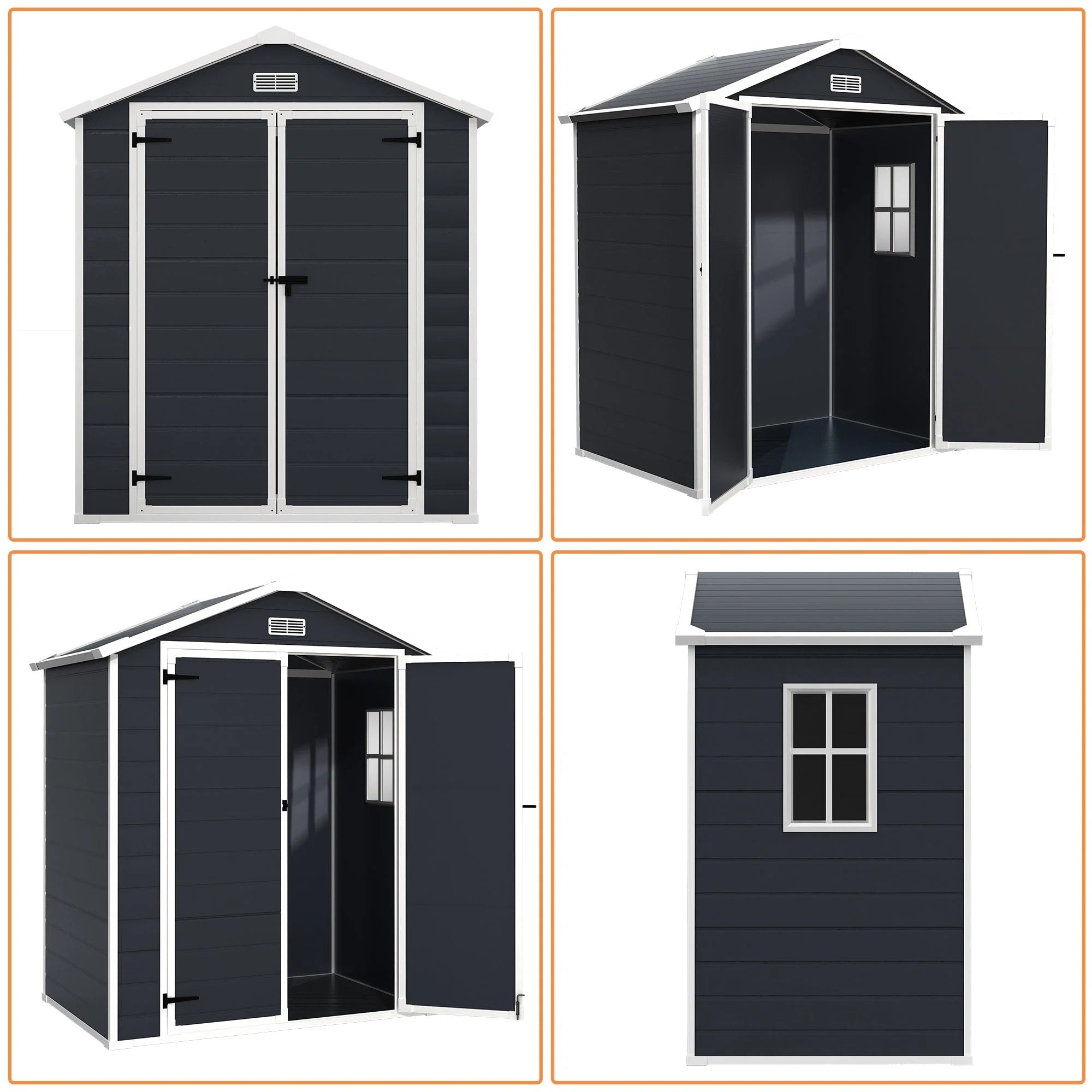 Abri de jardin en résine toutes saisons avec plancher, 1,8 m x 1,2 m/1,8 m x 2,4 m/2,4 m x 1,8 m/2,4 m x 3 m, Spire Tool Shed
