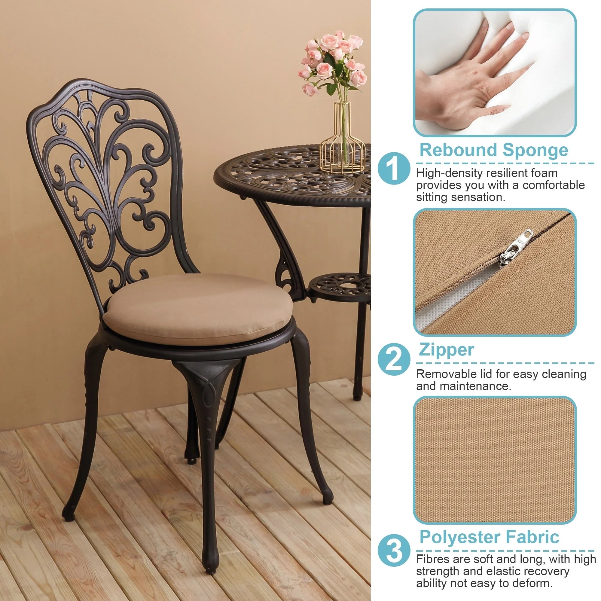 Ensemble de 3 pièces pour terrasse extérieure en aluminium avec table papillon, chaises et trou pour parasol