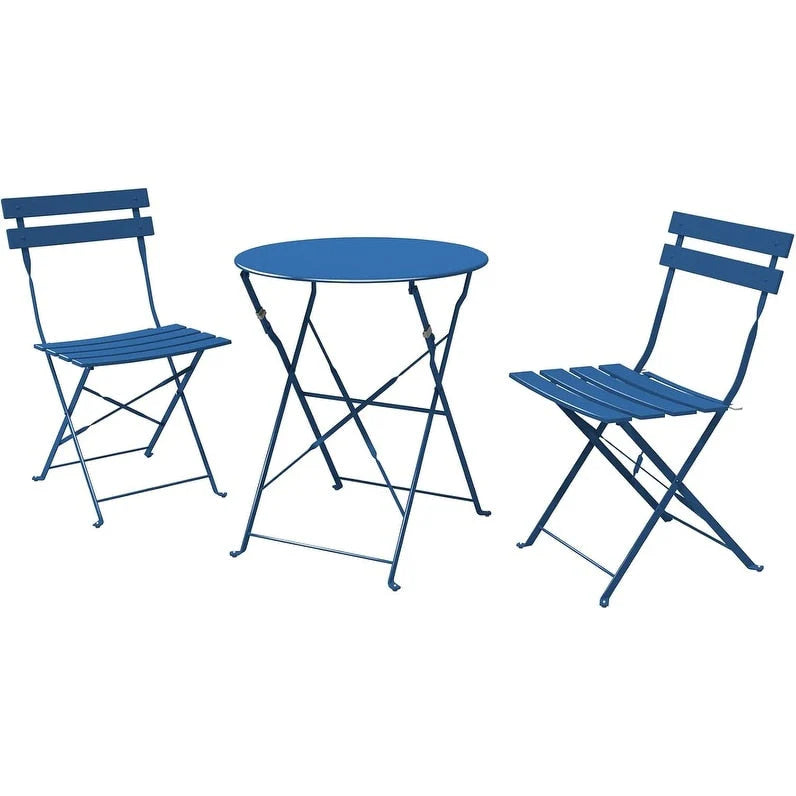 Ensemble bistrot pliant en métal 3 pièces, salon de conversation intérieur/extérieur résistant aux intempéries pour patio, cour, jardin