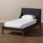 Lit plateforme Louvain moderne et contemporain en tissu rembourré en noyer – Gris foncé – Baxton Studio