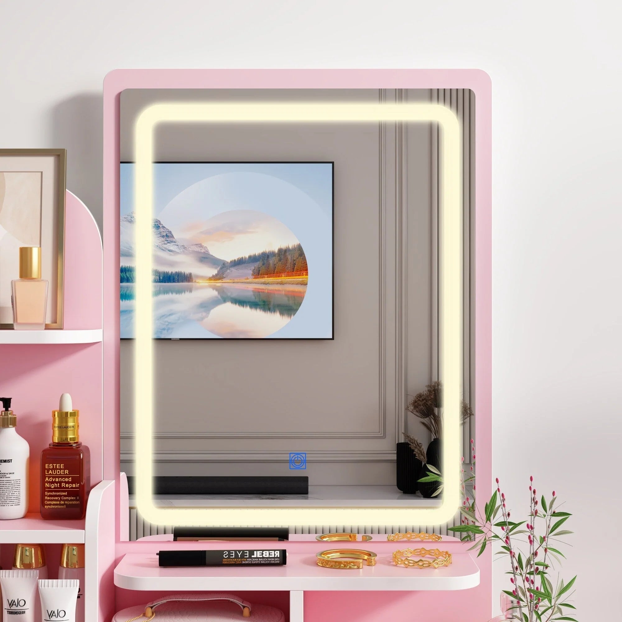Table de Coiffeuse avec Miroir et Tabouret avec Lumières LED