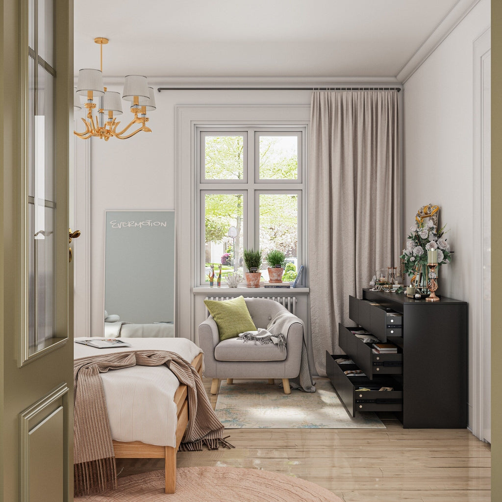 Commode à 9 tiroirs de 63 W, commode d'appoint pour salon, chambre à coucher