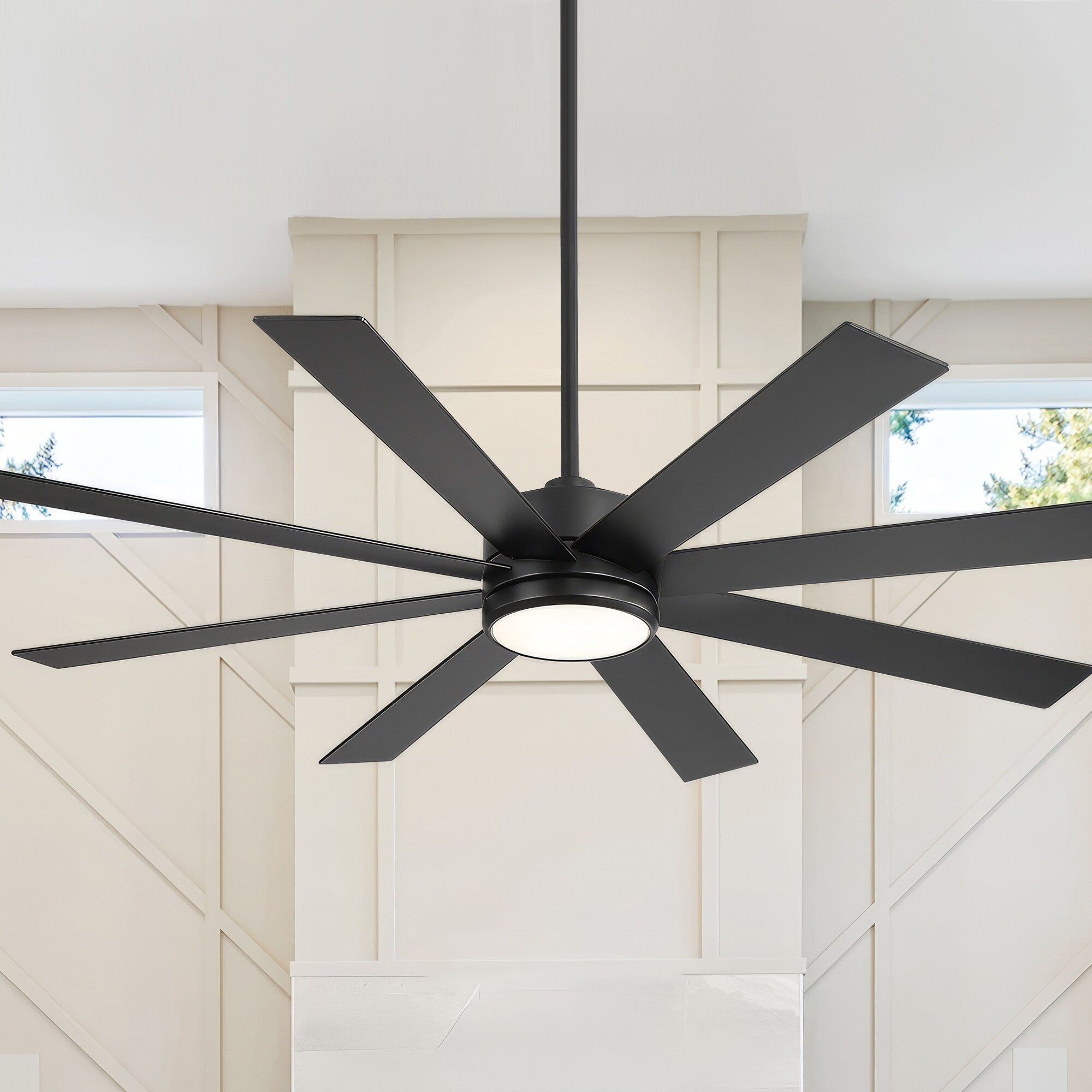 Ventilateur de plafond de 65 pouces à 8 pales noires avec lumière LED et télécommande