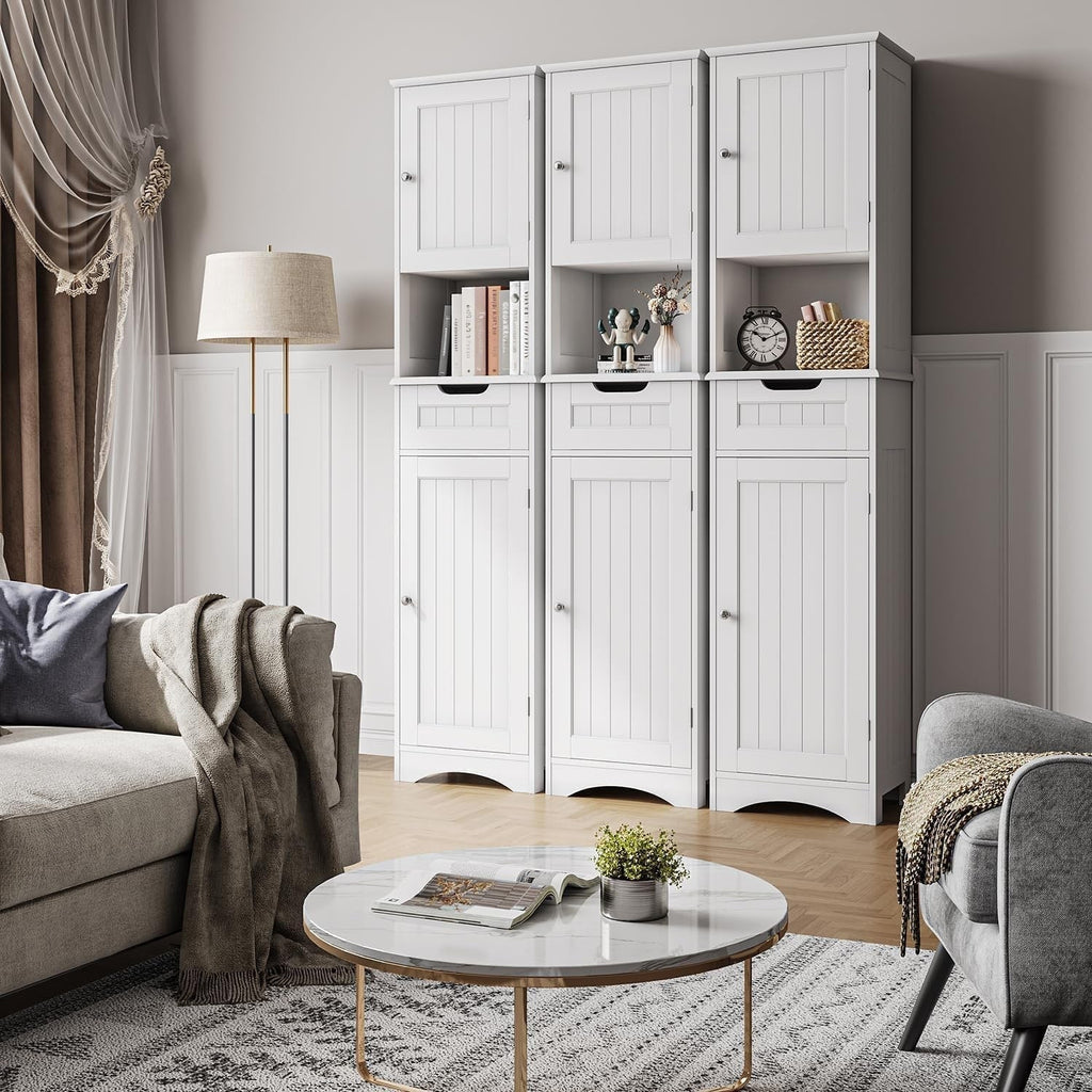 Meuble de rangement haut de salle de bain étroit de 170 cm, armoire autoportante en bois massif à 5 niveaux