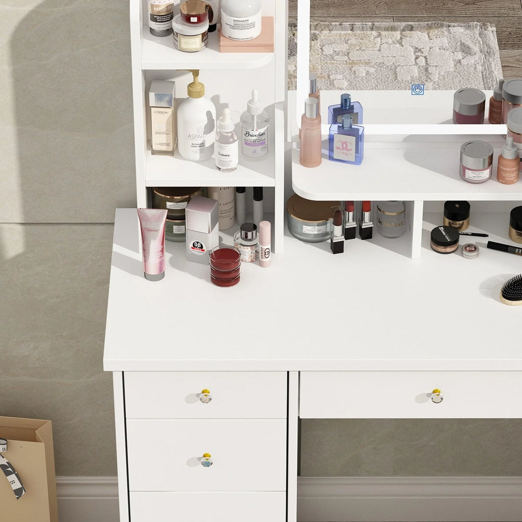 Table de Coiffeuse avec Miroir et Tabouret avec Lumières LED