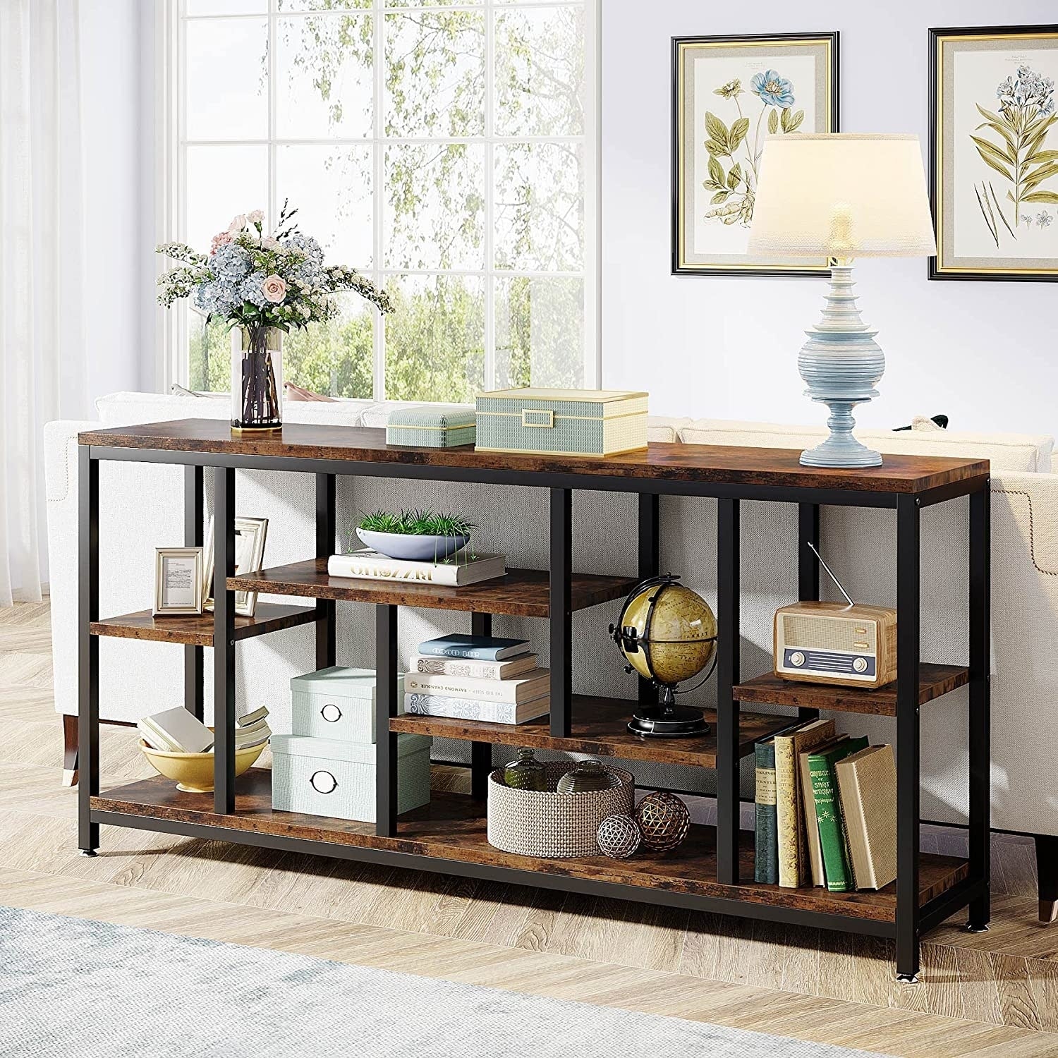 Console extensible de 70,9 pouces avec rangement, table d'entrée à 3 niveaux pour couloir