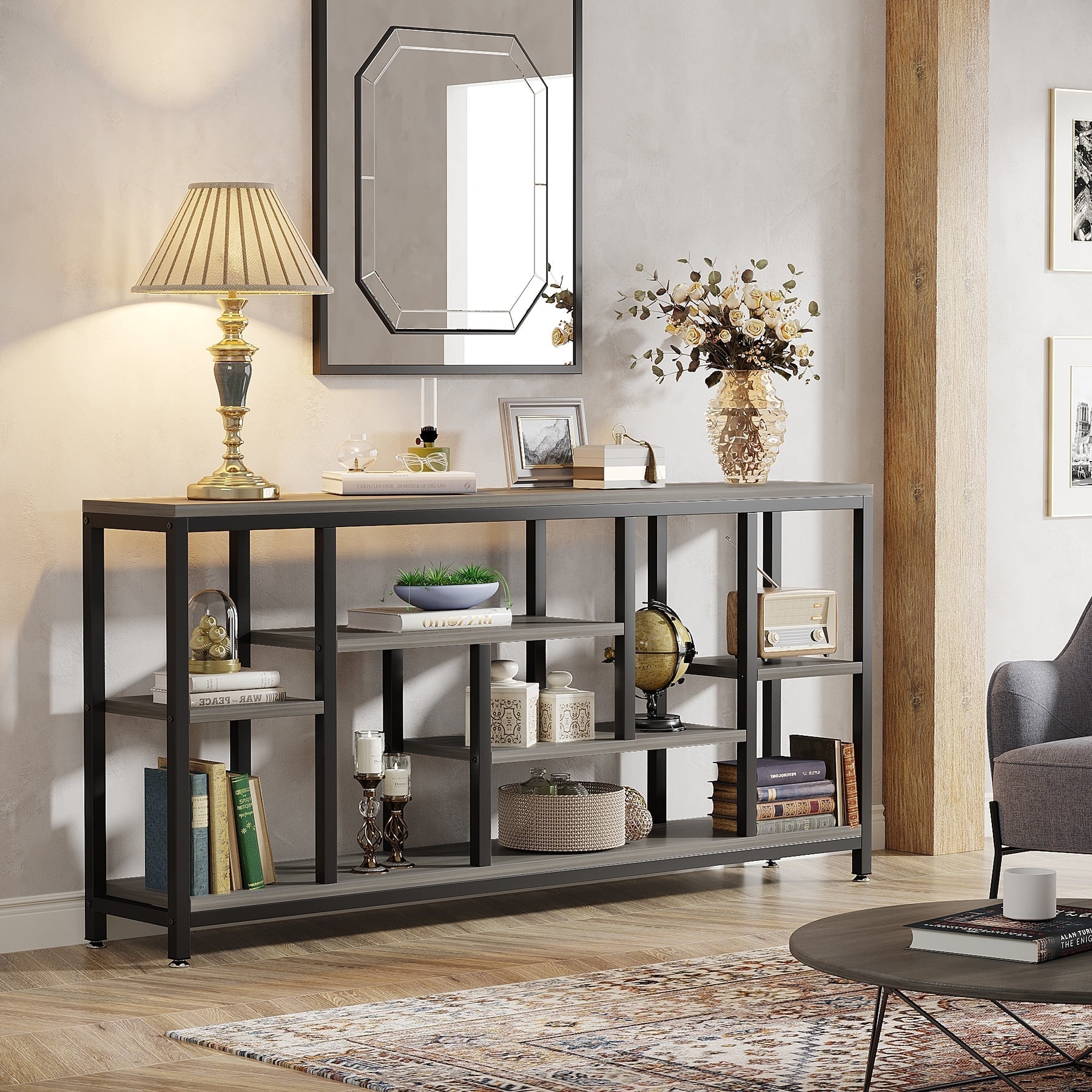 Console extensible de 70,9 pouces avec rangement, table d'entrée à 3 niveaux pour couloir