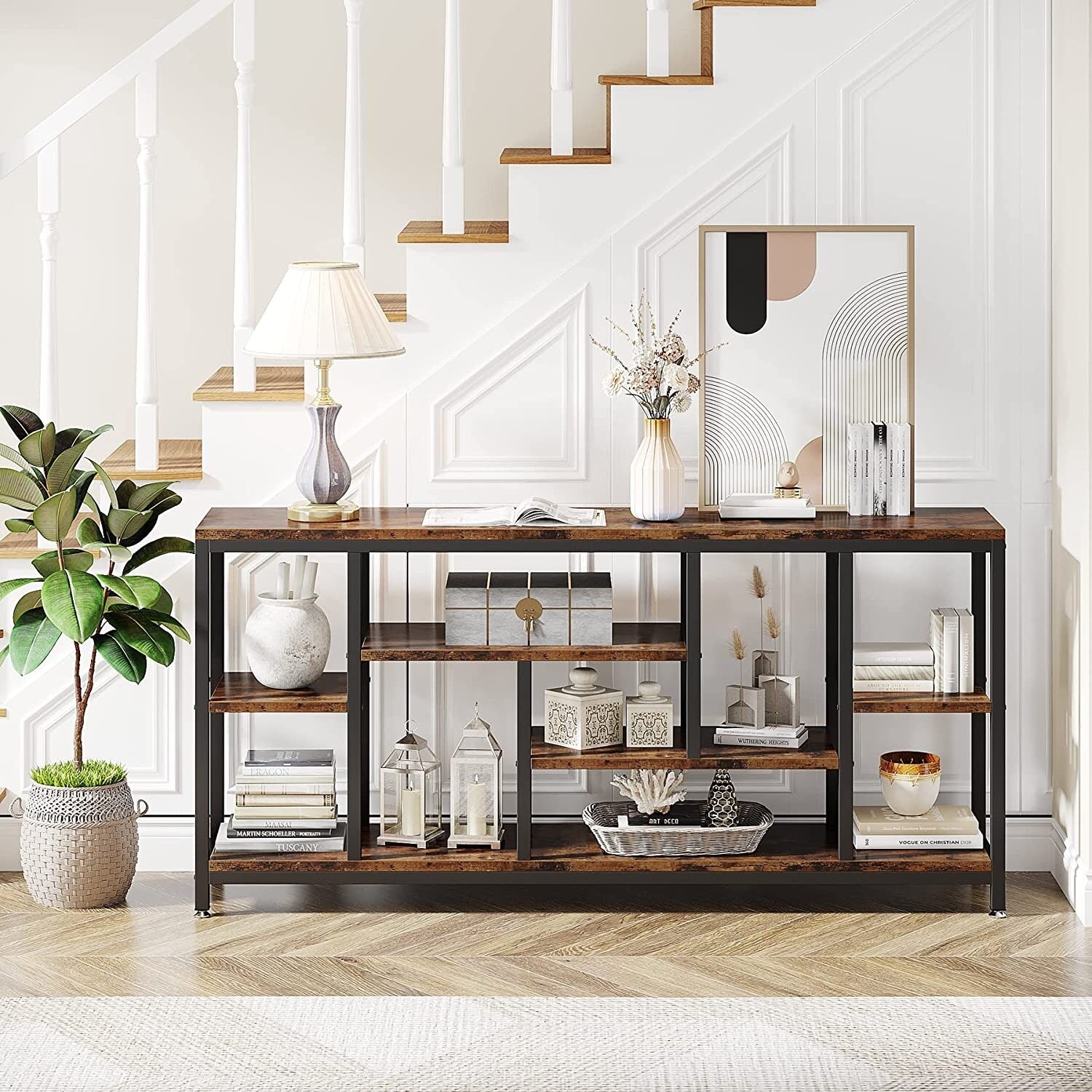 Console extensible de 70,9 pouces avec rangement, table d'entrée à 3 niveaux pour couloir