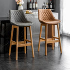 Tabourets de bar en similicuir Mid-Century Modern avec pieds en bois