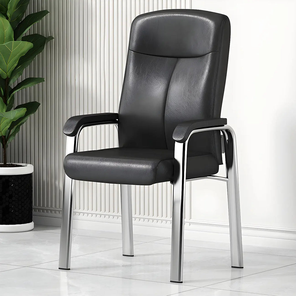 Chaise de bureau HomeyFad moderne en cuir et métal à 4 pieds avec accoudoirs