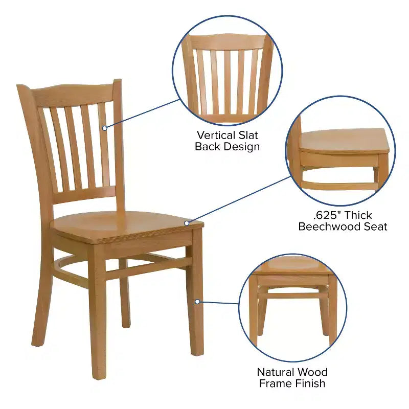 Chaise de restaurant en bois à lattes verticales Flash Furniture