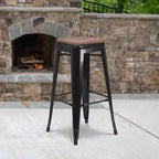 Tabouret de bar Flash Furniture 30 po sans dossier en métal avec siège carré en bois
