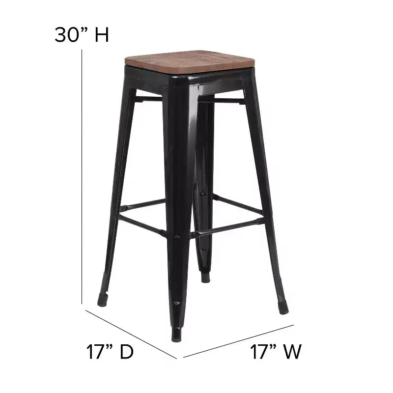 Tabouret de bar Flash Furniture 30 po sans dossier en métal avec siège carré en bois