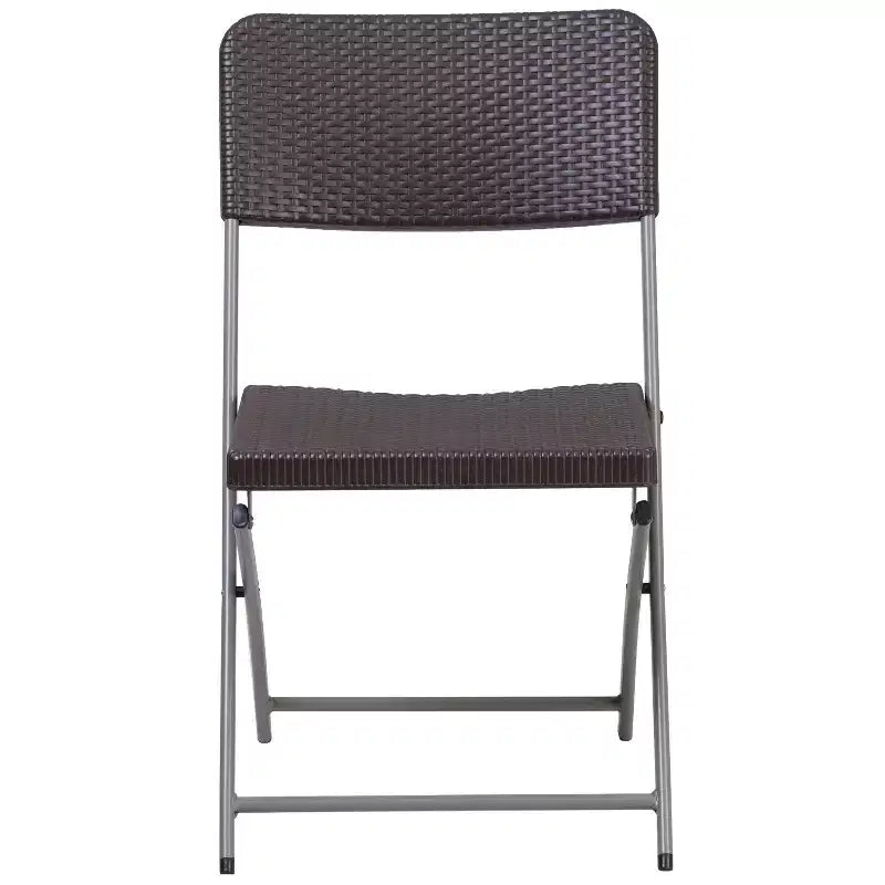 Lot de 2 chaises pliantes HERCULES de Flash Furniture en rotin synthétique marron avec cadre gris