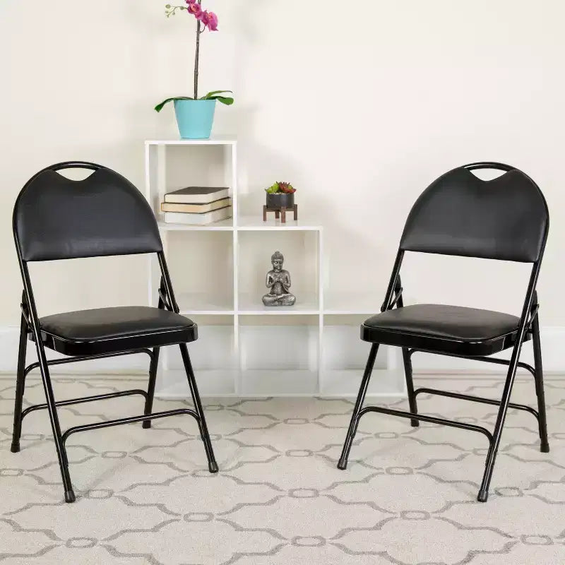 Lot de 2 chaises pliantes HERCULES de la série Extra Large Ultra-Premium à triple entretoise en métal avec poignée de transport facile Flash Furniture