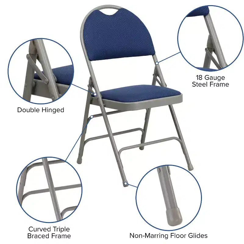 Lot de 2 chaises pliantes HERCULES de la série Extra Large Ultra-Premium à triple entretoise en métal avec poignée de transport facile Flash Furniture