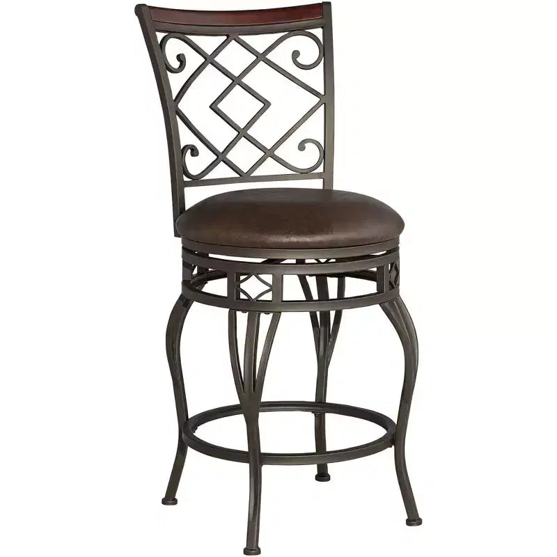 Kensington Hill Hartley Bronze Swivel Bar Stool Brown 25 1/2 High Traditional Faux Leather Cushion with Backrest Footrest for Kitchen Counter Height