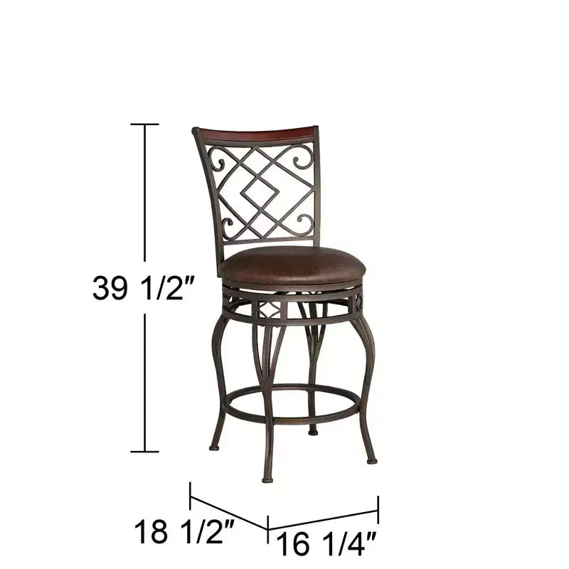 Tabouret de bar pivotant Kensington Hill Hartley Bronze Marron 65 cm de haut Coussin traditionnel en similicuir avec dossier et repose-pieds pour comptoir de cuisine